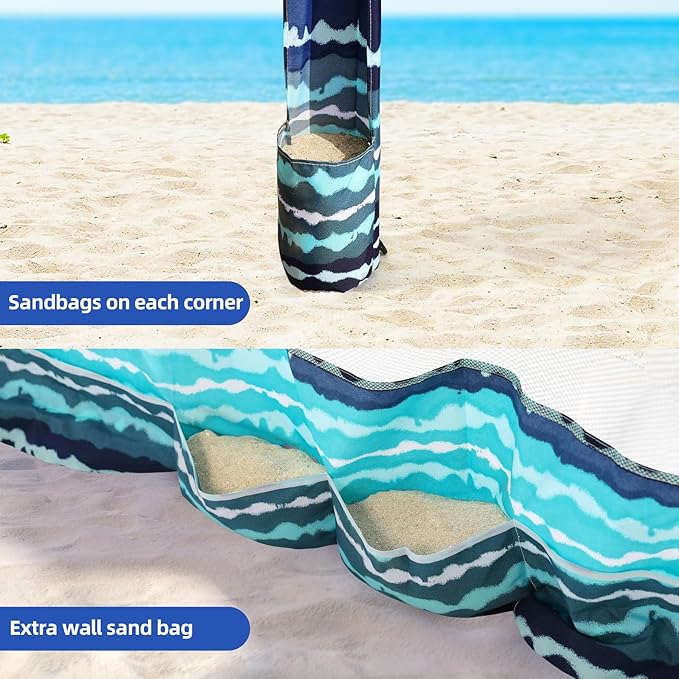 Jihfmo Beach Cabana 6.2'×6.2' Beach Canopy with Side Wall UPF 50+ UV Protection Easy Setup Tent Sun Shelter with Sand Pockets for Whole Family (Green Stripes)