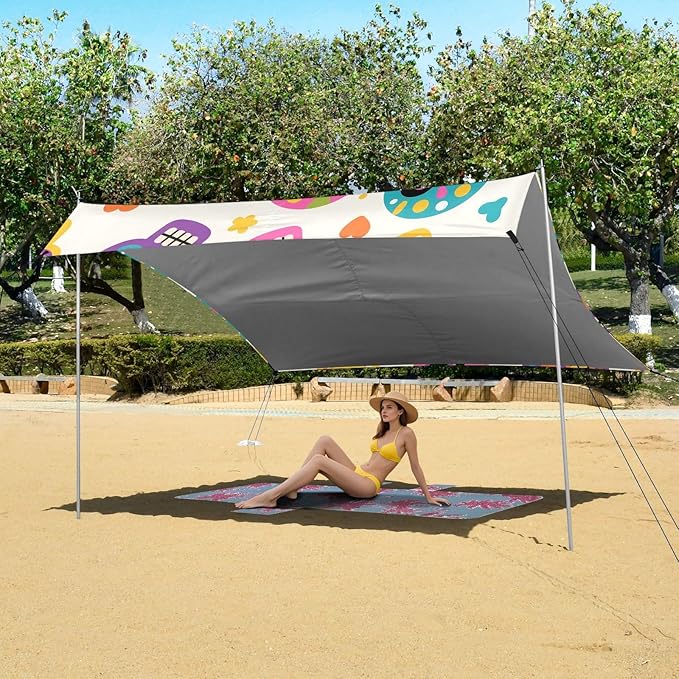 ALAZA Skull Light Yellow Background Pattern Beach Tent Sun Shelter Portable Canopy Sunshade for Outdoor Camping Picnics Backyard Fun 10x9 ft