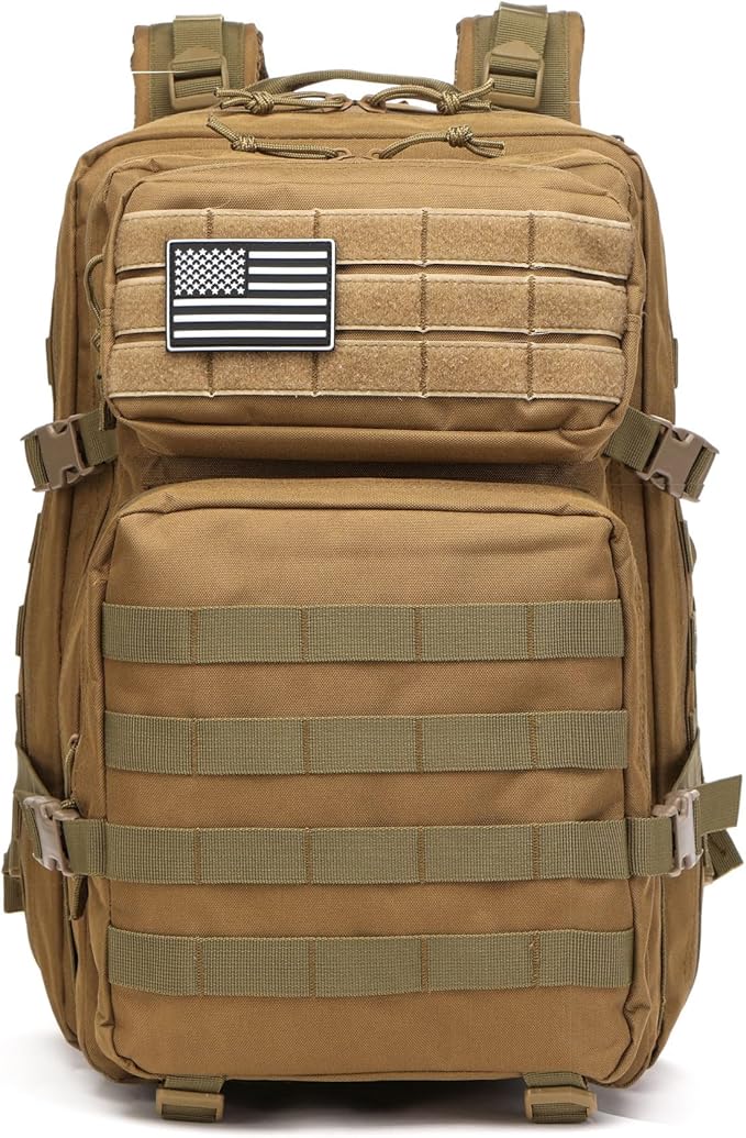 50L Sturdy Waterproof Fishing Hunting Bag Outdoor Military Tactical Sports Fitness Camping Hiking GYM Bag Backpacks (Khaki)