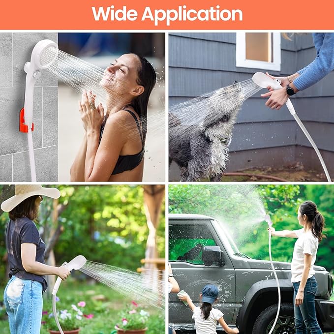 Portable Camping Shower with 7800mAh Battery - 3 Spray Modes IPX7 Waterproof &amp Powerful Suction for Indoor Camping Beach Travel RV Life Pet Bathing Gardening