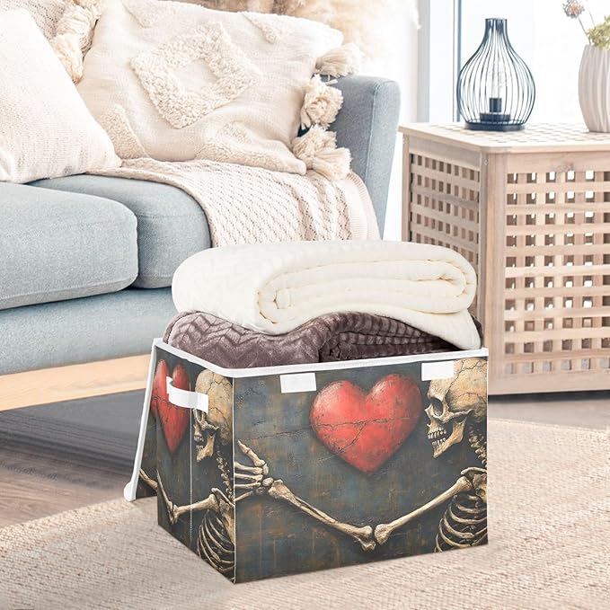 AIXIWAWA Lidded Storage Cube (Skull Love) Fabric Foldable Closet Bins with Flip Lid and Handles Organizer Basket Container 16.5 x 12.6 x 11.8 IN