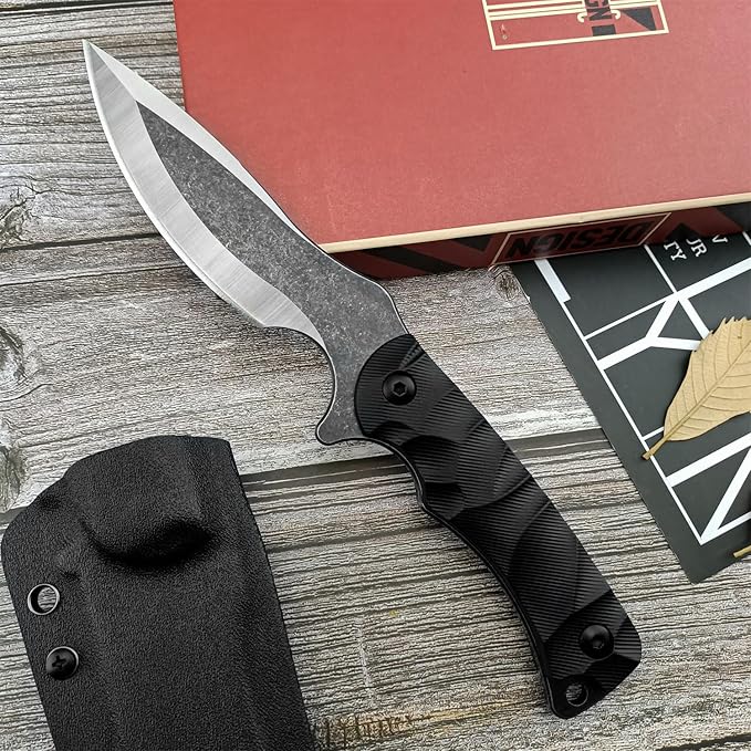 9.4 Outdoor Full Tang Fixed Blade Knife with Kydex Sheath 3.77 8Cr13mov Steel Blade G10 Handle Utility EDC Knife for Camping Hiking Fishing Survival Gift