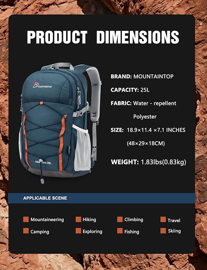 MOUNTAINTOP 25L Hiking BackpackLightweight Travel Backpack for Men Women Outdoor Backpacking Camping