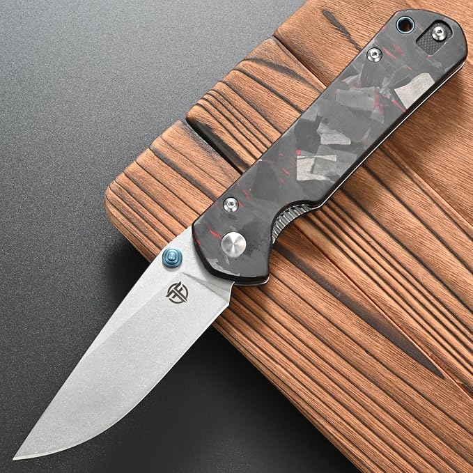 FF23 Folding Knife AUS-10 Steel Blade Carbon Fiber Handle with Pocket Clip for Men Women Outdoor Camping Fishing Working Survival(Red)