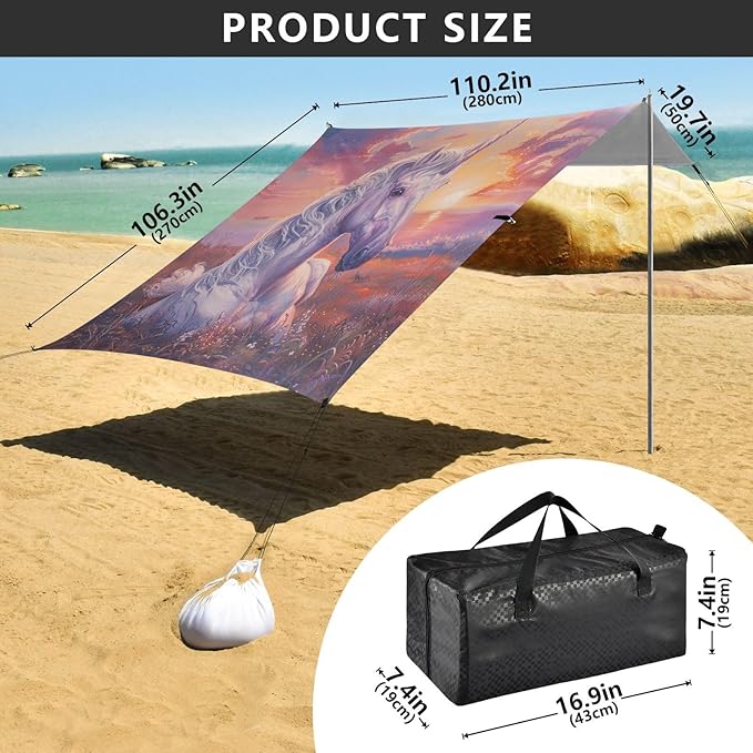 ALAZA Unicorn at Sunset Beach Tent Sun Shelter Portable Canopy Sunshade for Outdoor Camping Picnics Backyard Fun 10x9 ft