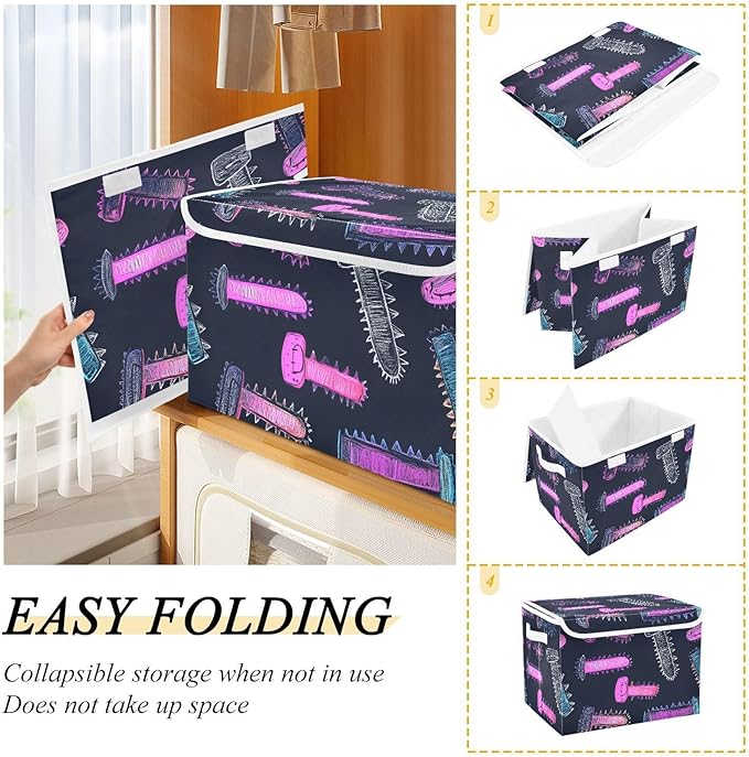 Storage Cube with Lid Cartoon Saws Print 16.5×12.6×11.8 IN Collapsible Large Capacity Foldable Storage Basket Bin Organizer
