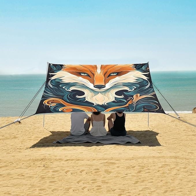 ALAZA Mystical Fox Beach Tent Sun Shelter Portable Canopy Sunshade for Outdoor Camping Picnics Backyard Fun 10x9 ft