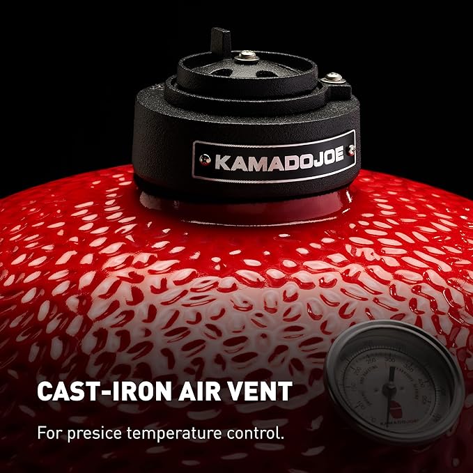 Kamado Joe Joe Jr 13.5-inch Portable Ceramic Charcoal Grill with Grill Stand Stainless Steel Cooking Grate Heat Deflectors and Ash Tool in Red Model KJ13RH
