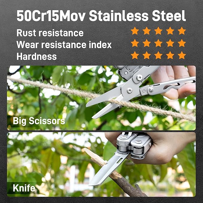 Teslong 18-in-1 EDC Multitool Pliers with Scissors Pocket Knifes with Screwdrivers Replaceable Wire Cutters and Saw with Self-locking Outdoor Survival Camping Stainless Steel Gift for Men Dad