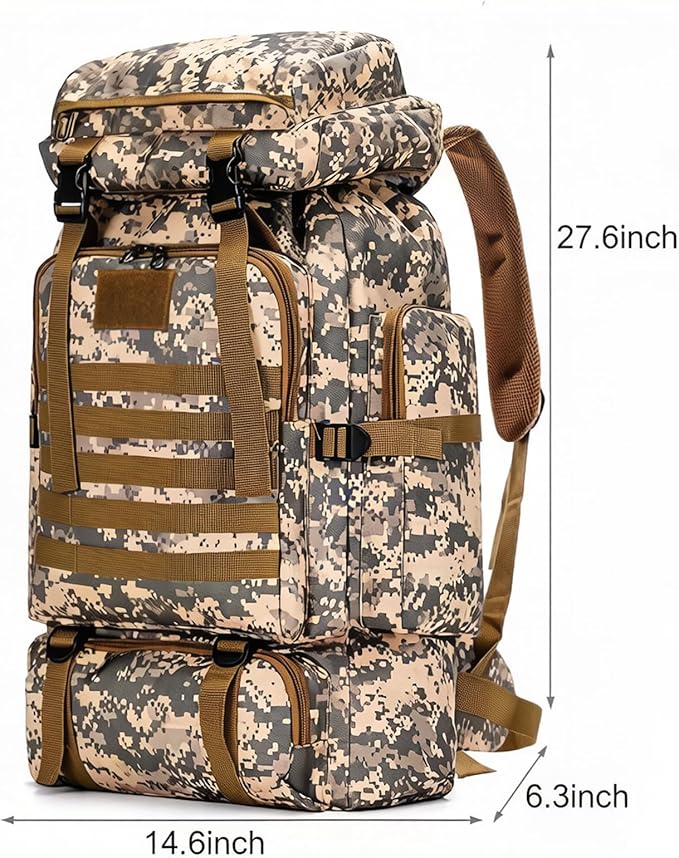 80L Camping Hiking BackpackMolle Military Tactical Rucksack BackpackWaterproof Lightweight Hiking Backpack for Outdoor (City Camo 80L)