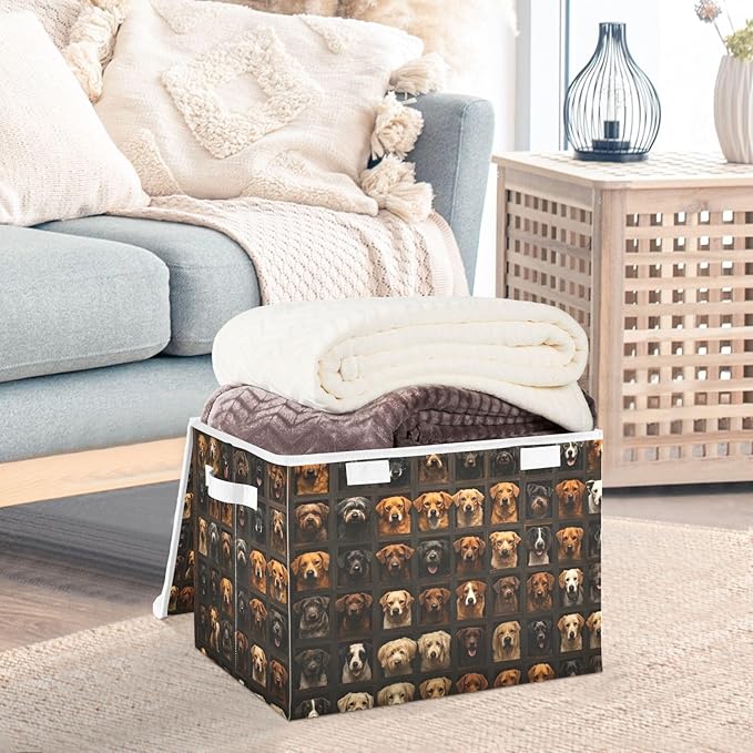 Storage Cube with Lid Dogs Portraits Print 16.5×12.6×11.8 IN 1 Pack Collapsible Large Capacity Foldable Storage Basket Bin Organizer