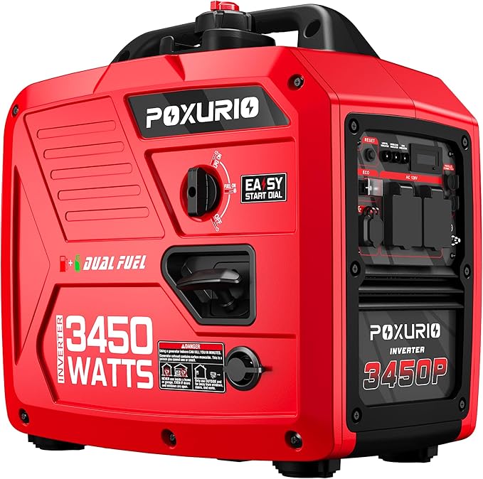 3450-Watt Dual Fuel Inverter Generator for Home Use 1.6Gallon Large Fuel Tank Up to 8.3 Hours Use 120V Gas Powered Generator Super Quiet Red