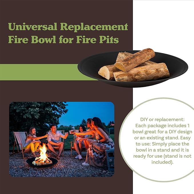 Fire Bowl - 24in Firepit Insert for DIY Fire Ring or Replacement - High Temp Finish - Firepits for Outside Wood Burning by Pure Garden