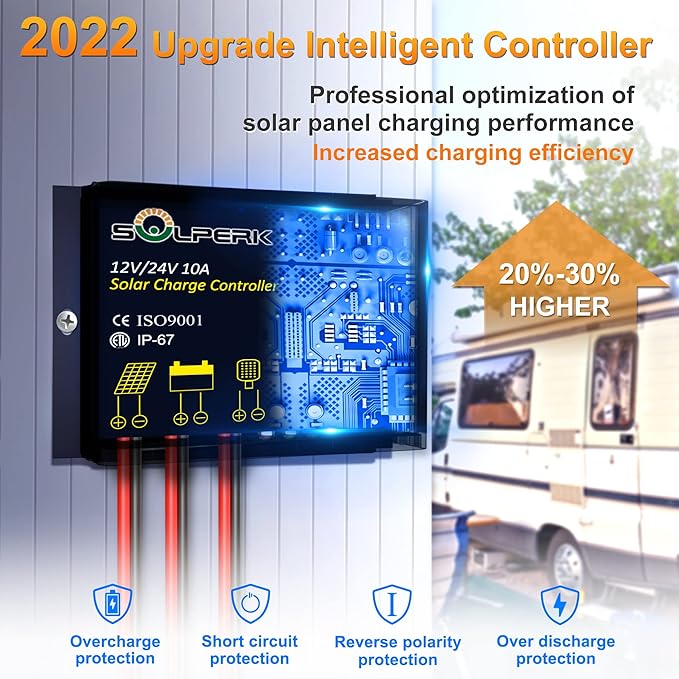 SOLPERK Solar Panel Kit 30W 12V Waterproof Solar Battery Trickle Charger Maintainer + Upgrade Waterproof Controller + Adjustable Mount Bracket for Boat Car RV Motorcycle Marine Automotive