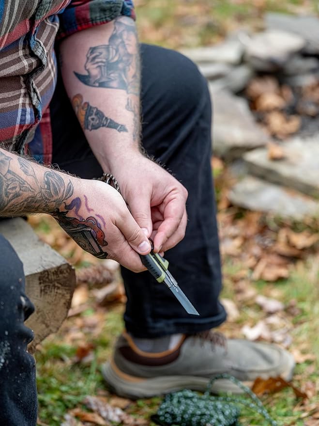 OLFA WORKS OW-OUK-1/OD Outdoor Knife Fine Serrated Edge Blade for Confident Cutting - Multi Purpose Outdoor Knife Designed to Handle Slippery Materials like Rope Plastic and Canvas - Ratchet-wheel
