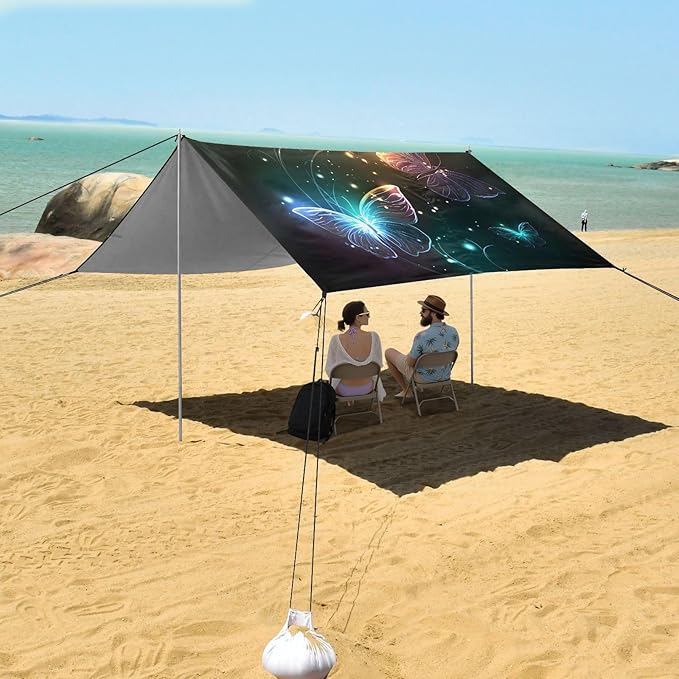 ALAZA Glowing Butterfly Beach Tent Sun Shelter Portable Canopy Sunshade for Outdoor Camping Picnics Backyard Fun 10x9 ft