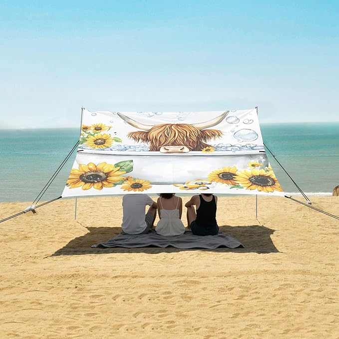 ALAZA Highland Cow Bathroom Beach Tent Sun Shelter Portable Canopy Sunshade for Outdoor Camping Picnics Backyard Fun 10x9 ft