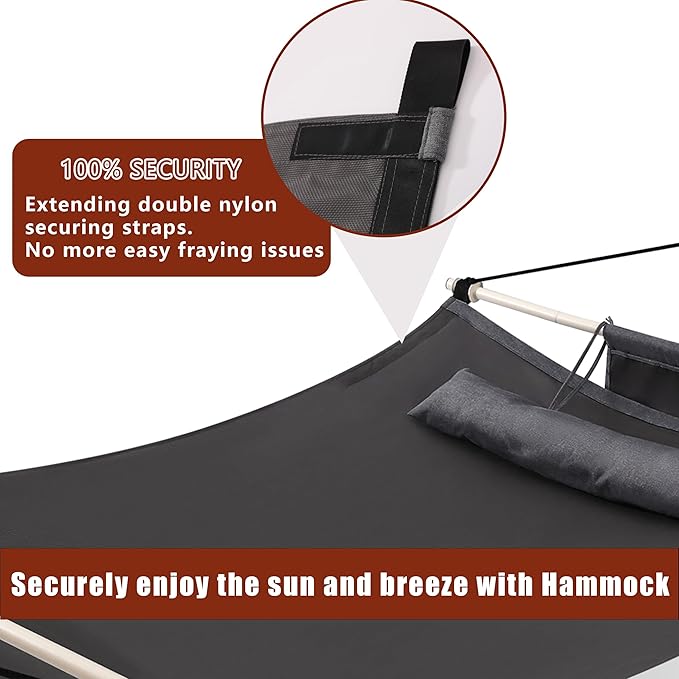 TegerDeger Anti-flip 12FT Hammock Large Hammock 450LB Capacity with Iron Spreader Bar &amp Nylon Rope for Outside Patio Garden Backyard Beach - Gray