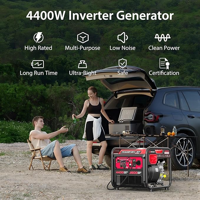 4400-Watt Portable Inverter Generator Gas Powered CO-Sensor Lightweight &amp Quiet for Home Use and Emergency Backup Camping EPA Compliant