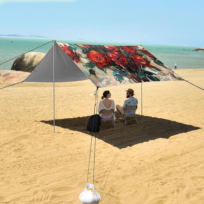 ALAZA Red Rose Flower Bouquet Spreads Leaves Beach Tent Sun Shelter Portable Canopy Sunshade for Outdoor Camping Picnics Backyard Fun 10x9 ft
