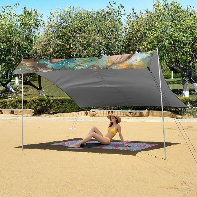 ALAZA Fox Tree Beach Tent Sun Shelter Portable Canopy Sunshade for Outdoor Camping Picnics Backyard Fun 10x9 ft