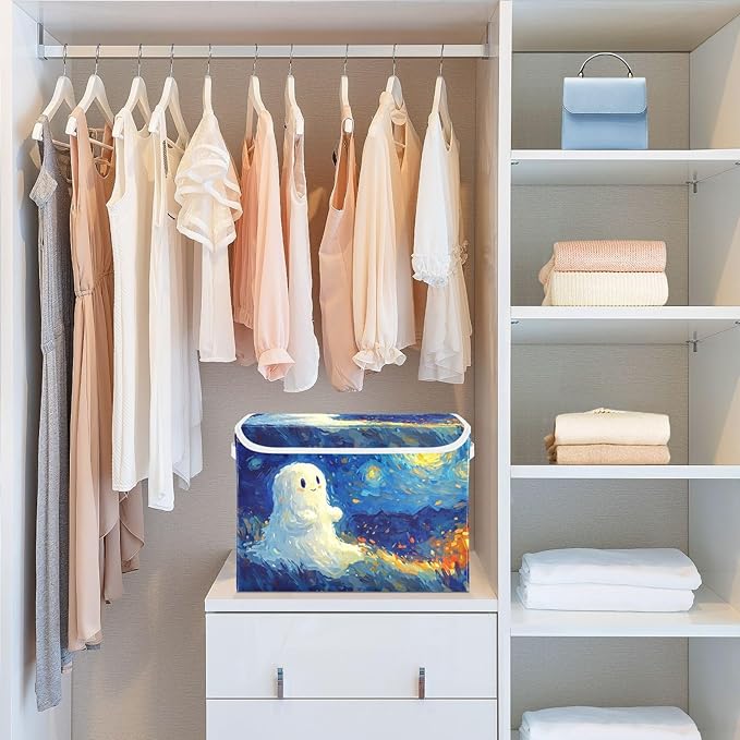 AIXIWAWA Lidded Storage Cube (Painting Cute Halloween) Fabric Foldable Closet Bins with Flip Lid and Handles Organizer Basket Container 16.5 x 12.6 x 11.8 IN