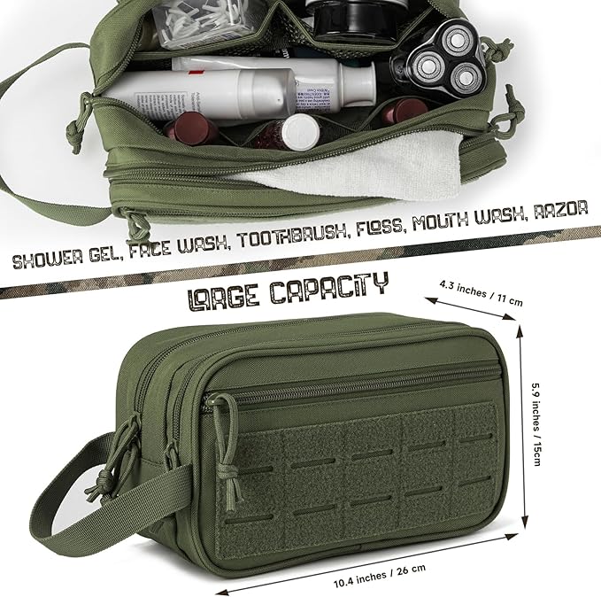 QT&ampQY 25L Tactical backpack &amp Tactical Toiletry Bag(Army Green)