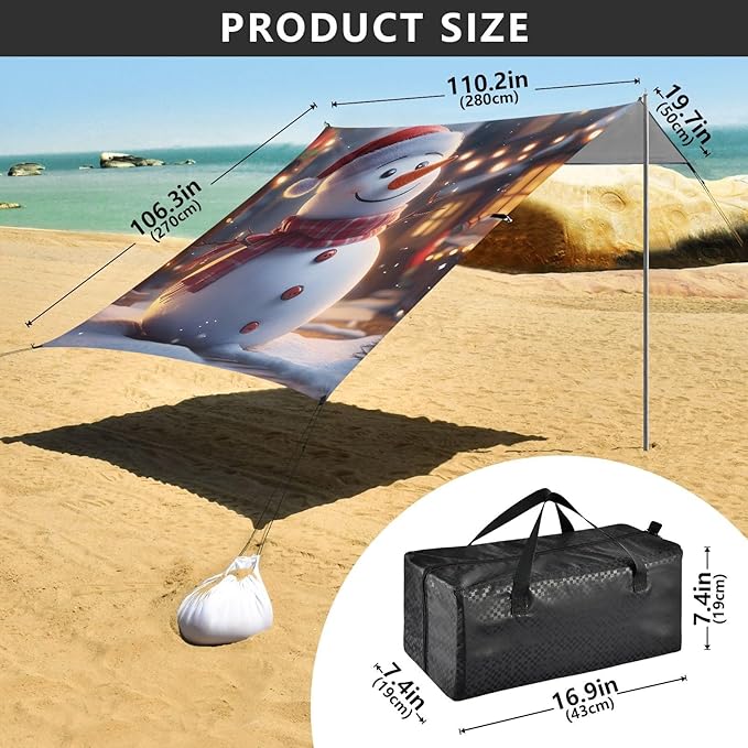 ALAZA Cute Christmas Snowman Beach Tent Sun Shelter Portable Canopy Sunshade for Outdoor Camping Picnics Backyard Fun 10x9 ft