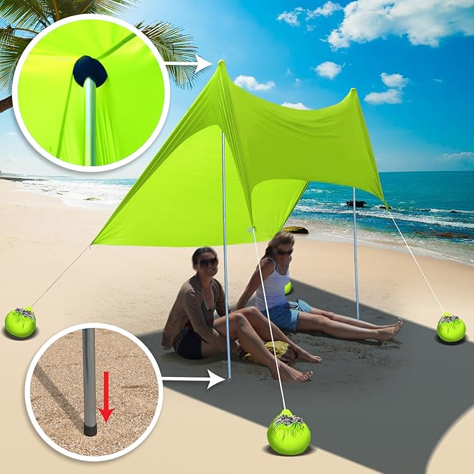 BenefitUSA 7'X7' Beach Tent with Sand Anchor Portable Canopy Sunshade Shelter UV Protected (Green)