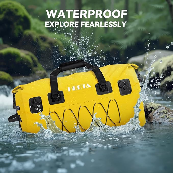HEETA Waterproof Duffel Bag Motorcycle Dry Bag Backpack 60L/80L Extra Large Rolltop Travel Duffle Bags with Straps &amp Handles for Kayaking Rafting Boating Canoeing Camping Gym Beach Cruise Ship