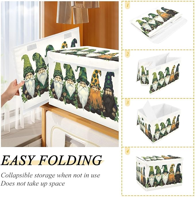 Christmas Storage Baskets with Lids Garden Gnomes Collapsible Bins Stackable Fabric Linen Baskets Closet Organizer Container 16.5x12.6x11.8