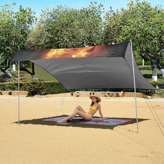 ALAZA Roaring Tiger Beach Tent Sun Shelter UPF50+ Protection Beach Shade Canopy w/ 4 Sandbags for Outdoor Camping Fishing Backyard Fun Picnic 10x9 ft