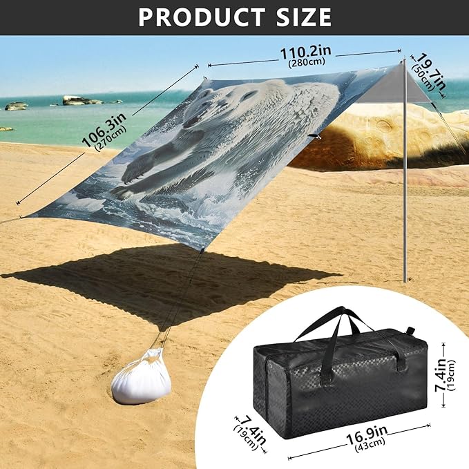 ALAZA Polar Bear Animal Ice Beach Tent Sun Shelter Portable Canopy Sunshade for Outdoor Camping Picnics Backyard Fun 10x9 ft