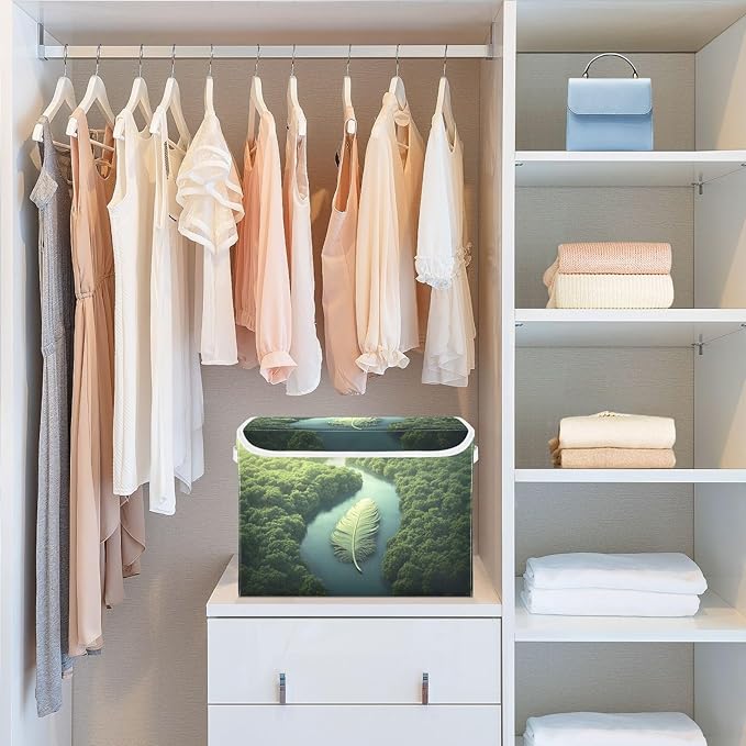 Storage Cube with Lid Huge Feather Print 16.5×12.6×11.8 IN Collapsible Large Capacity Foldable Storage Basket Bin Organizer