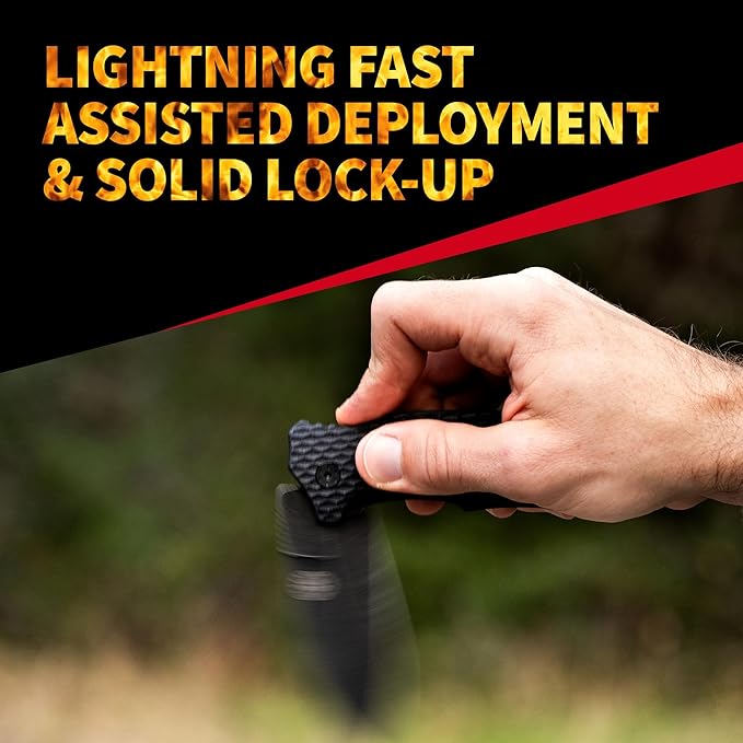 Off-Grid Knives - Rapid Fire Stinger Assisted Spear Point Blade Hard Use Build Tactical Camping &amp Survival EDC Cryo D2 Steel G10 Scales Deep Pocket Carry (Blackout)