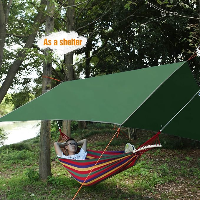 REDCAMP Hammock Rain Fly Camping Tarp Waterproof 10x10ft Lightweight Backpacking Rain Tarp Shelter for Hiking Outdoor Green