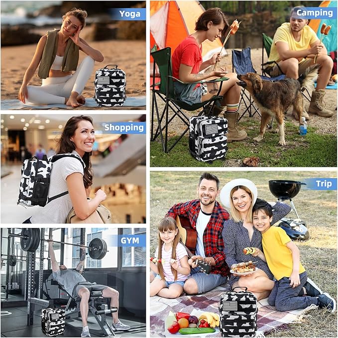 12L Mini Tactical Military Backpack for Women Army Assault Pack Bag Small Rucksack with Bottle Holder Work Gym Bag - 12L Cow Print Backpack Mini Small Workout Pack