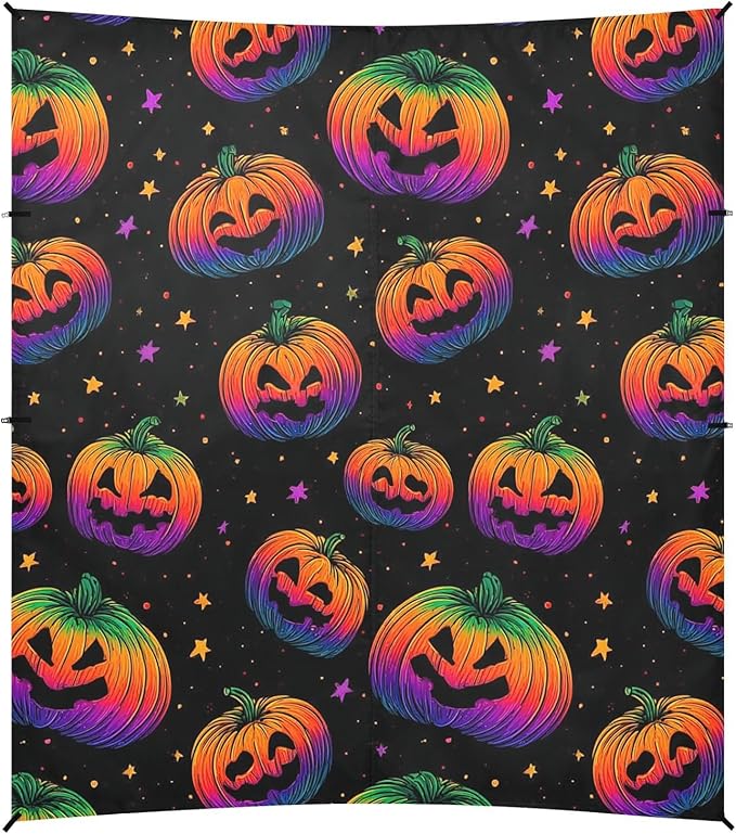 ALAZA Stars Colorful Pumpkins Pattern Beach Tent Sun Shelter UPF50+ Protection Beach Shade Canopy w/ 4 Sandbags for Outdoor Camping Fishing Backyard Fun Picnic 10x9 ft