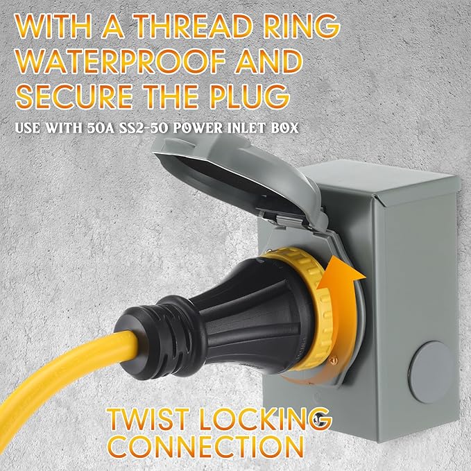 15ft 30 Amp to 50 Amp RV Locking Adapter Cord Compatible with Nema TT-30P Male to SS2-50R Locking Female Power Dog Bone Plug for RV Trailer Camper STW 10 Awg/3c