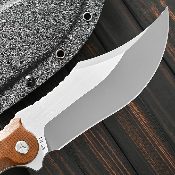 Sitivien ST39 Fixed Blade Knife 7mm DC53 Steel Blade Ergonomic Micarta Handle Full Tang Knife with Sheath for Outdoor Camping Hiking Working Survival (Brown)