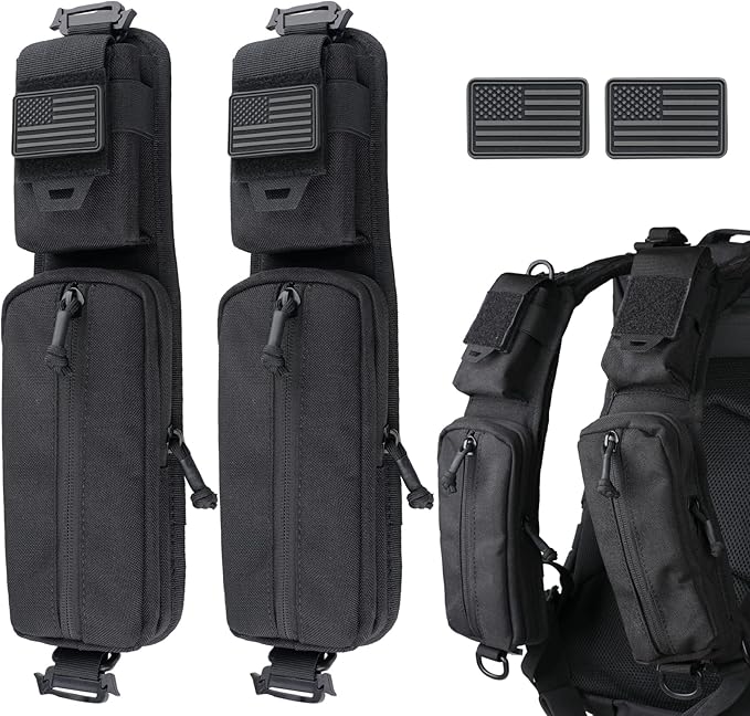WYNEX Molle Accessories Pouch of Double Zipper Pocket Version Backpack Strap Pouch Shoulder Strap Molle Attachment Tactical Accessories Bag Shoulder Starps Zipper Pocket Additional Phone Holder