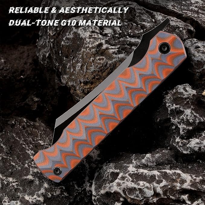 KATSU AUS-8 Steel Blade Folding KnifePocket Knife for Men G10 Handle Liner Lock Japanese Style Front Flipper EDC Knife with Clip Black Titanium Coated/Stonewashed finish