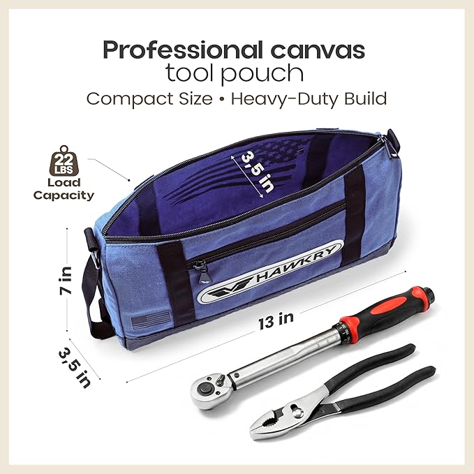 HAWKRY Heavy Duty Canvas Tool Bag Set of 2 – Waterproof Canvas Zipper Pouch Garden Tool Bag Construction Bags Heavy Duty Small Zipper Pouch Motorcycle Tool Multipurpose Fishing Bag
