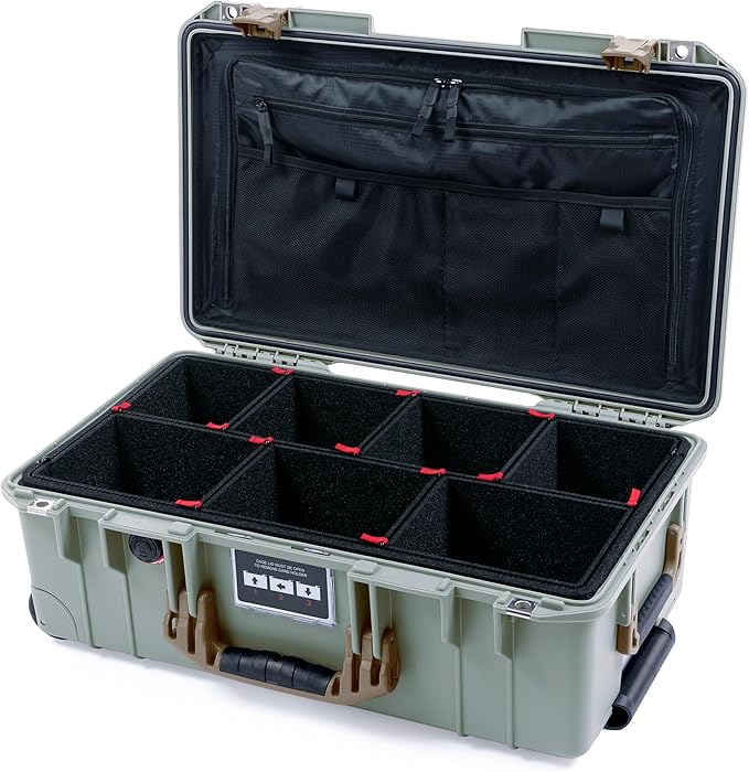 Pelican Air 1535 Carry-On Sage Green - Medium Size Waterproof Case with TrekPak Kit &amp Combo Lid Organizer - Dark Desert Dirt Handles &amp Latches
