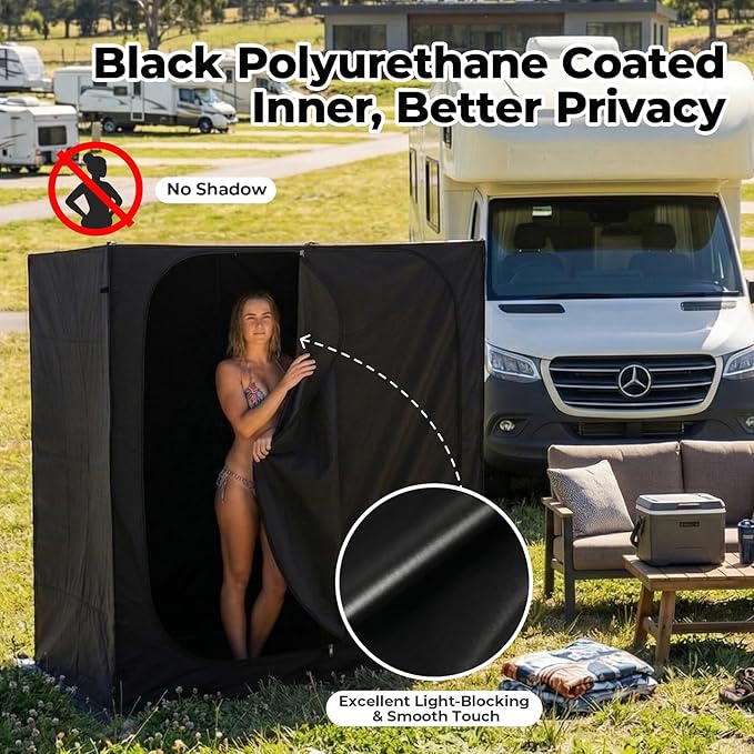 EighteenTek® Shower Tent 2-Room Changing Room Outdoor Shower Enclosure Privacy Canopy Shelter with Floor &amp Doors Waterproof &amp Lightweight Toilet Tent Bathroom for Courtyard Pool Photosh