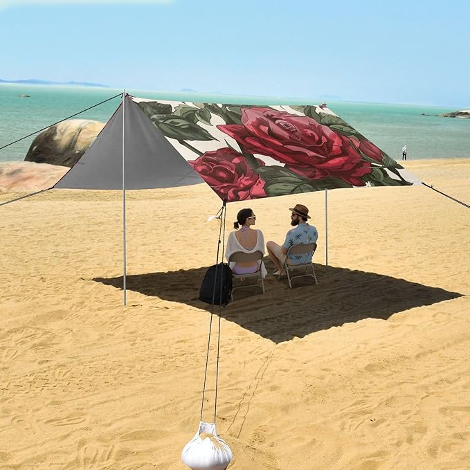 ALAZA Red Roses Sseamless Beach Tent Sun Shelter Portable Canopy Sunshade for Outdoor Camping Picnics Backyard Fun 10x9 ft