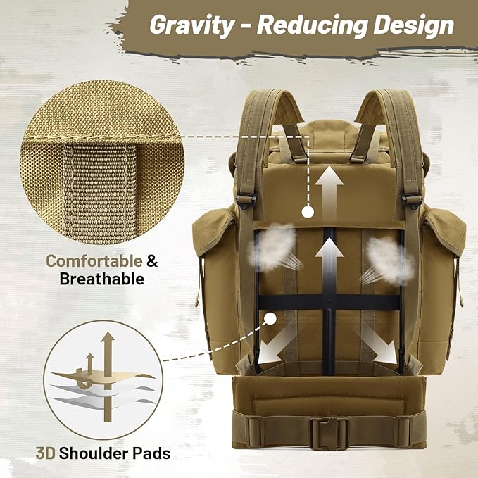 50L Military Alice Pack Army Survival Combat ALICE Rucksack Backpack for Men &amp Women for Camping Hiking Emergency Khaki