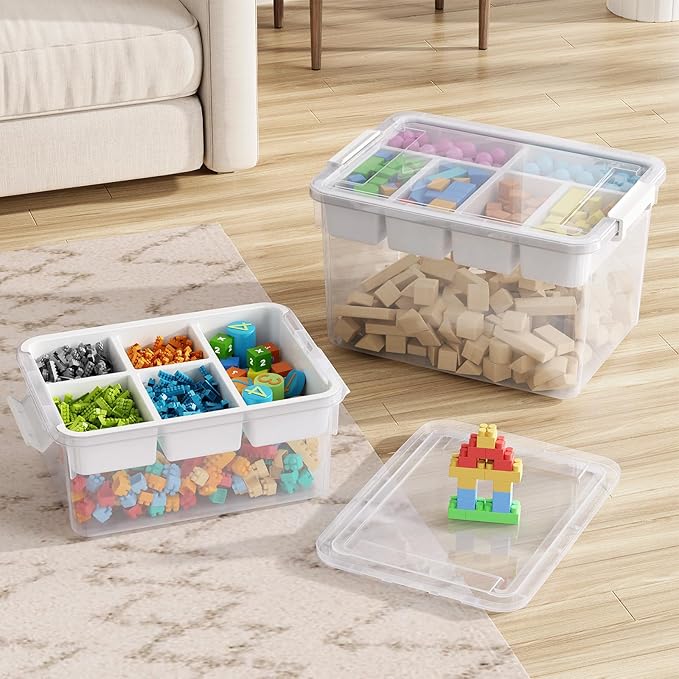 40Qt Large Stackable Storage Bin with Lid &amp Tray Clear Plastic Latching Box Organizer with Divider Portable 10Gal Container for Arts &amp Crafts Home and Car Trunk Organization 1Pack