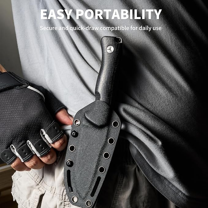 Fixed Blade Knife with Kydex Sheath &amp Clip 3.9 8CR Steel Blade Micarta Handle Full Tang Camping Knife for Outdoor Adventures Bushcraft Survival Hunting Hiking FX01 (Black)