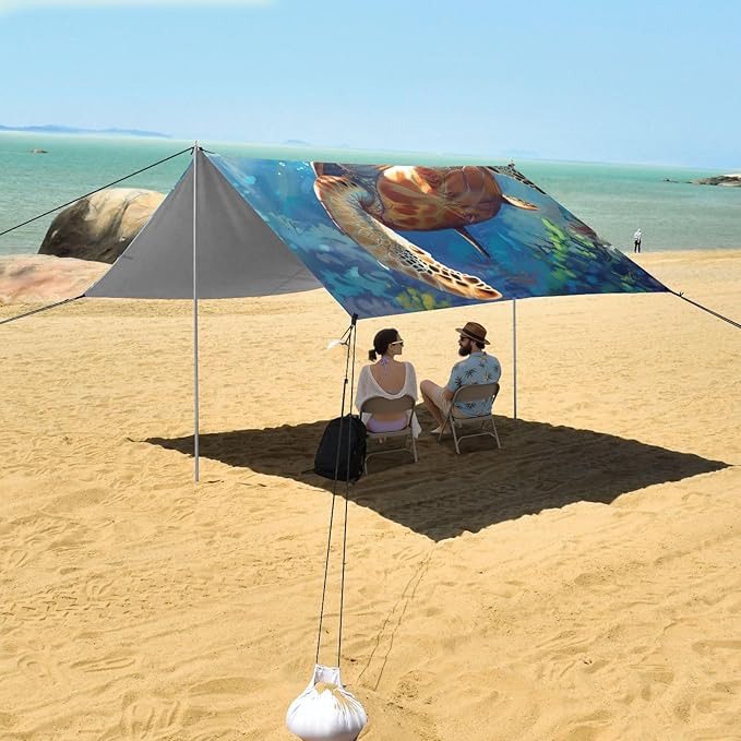ALAZA Turtle Floats in Depth of The Sea Beach Tent Sun Shelter Portable Canopy Sunshade for Outdoor Camping Picnics Backyard Fun 10x9 ft
